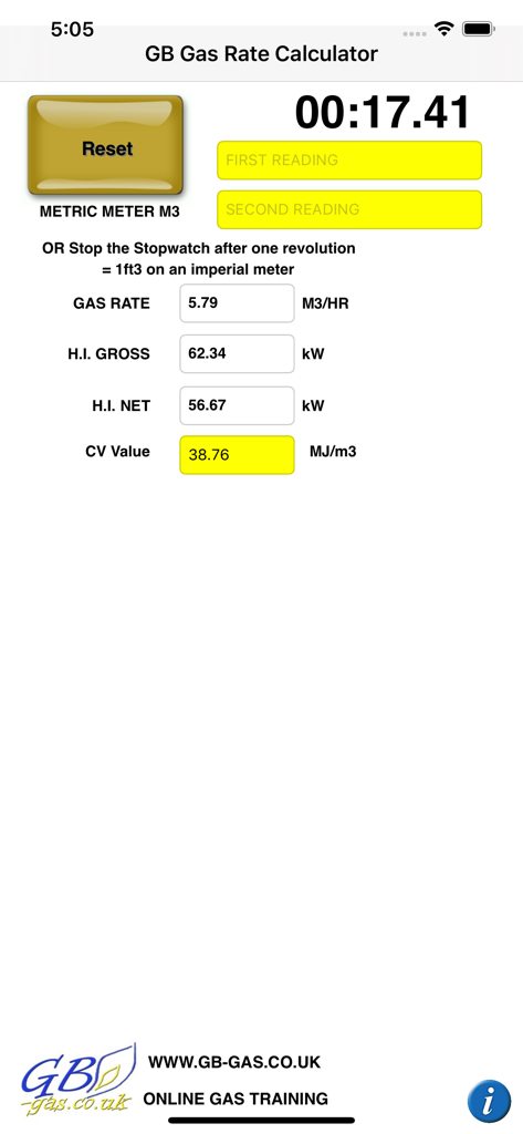 GB Gas Rate Calculator - GB Gas Rate Calculator interface with gas rate and heat input results