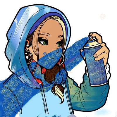 a realistic girl, spray painting