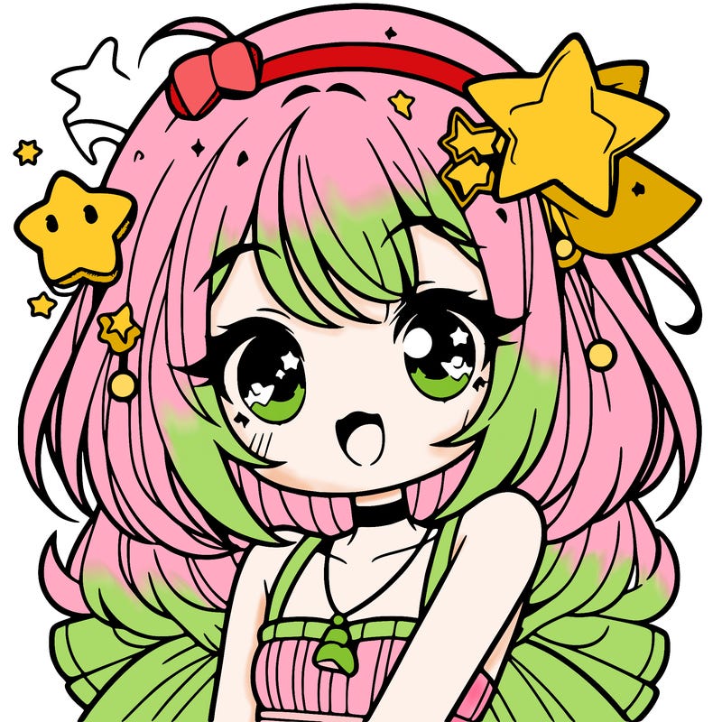 cute anime girl with star accessories