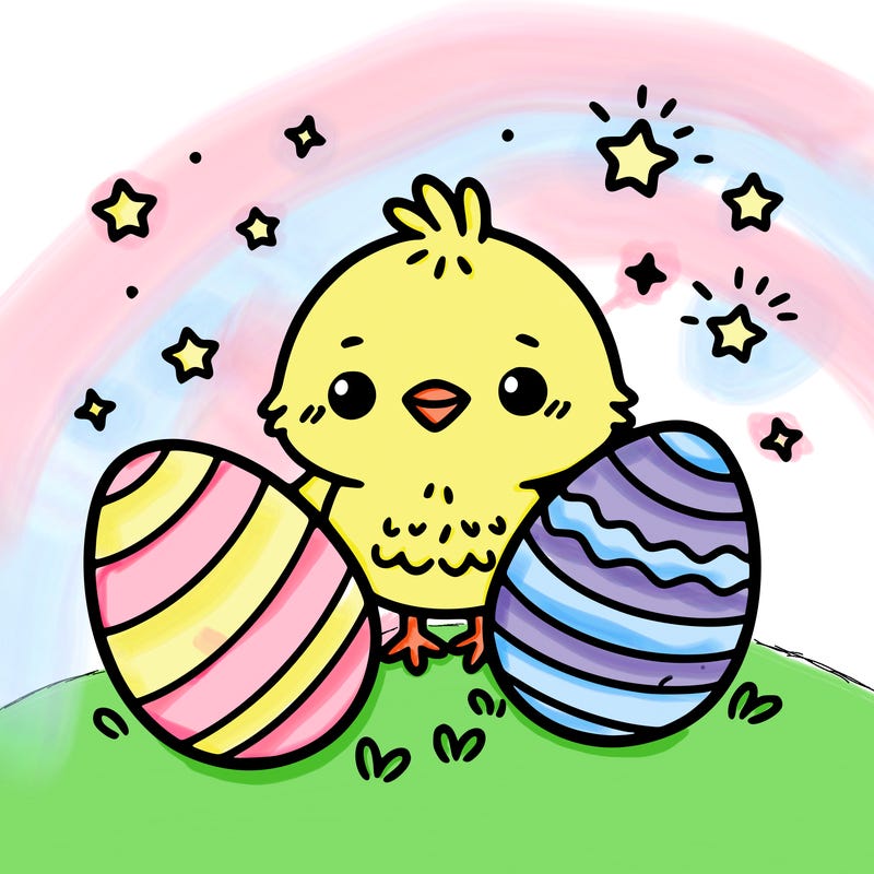cute easter chick with eggs