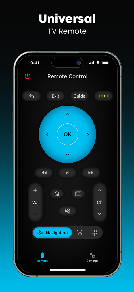 Stick app universal TV remote control main interface on a smartphone