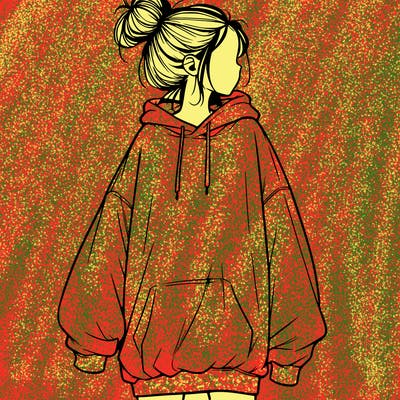 realistic girl with a oversized sweatshirt on and a bun