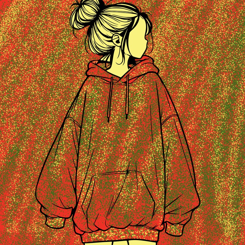 realistic girl with a oversized sweatshirt on and a bun