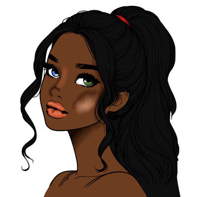 realistic girl with a ponytail on her hair and lips