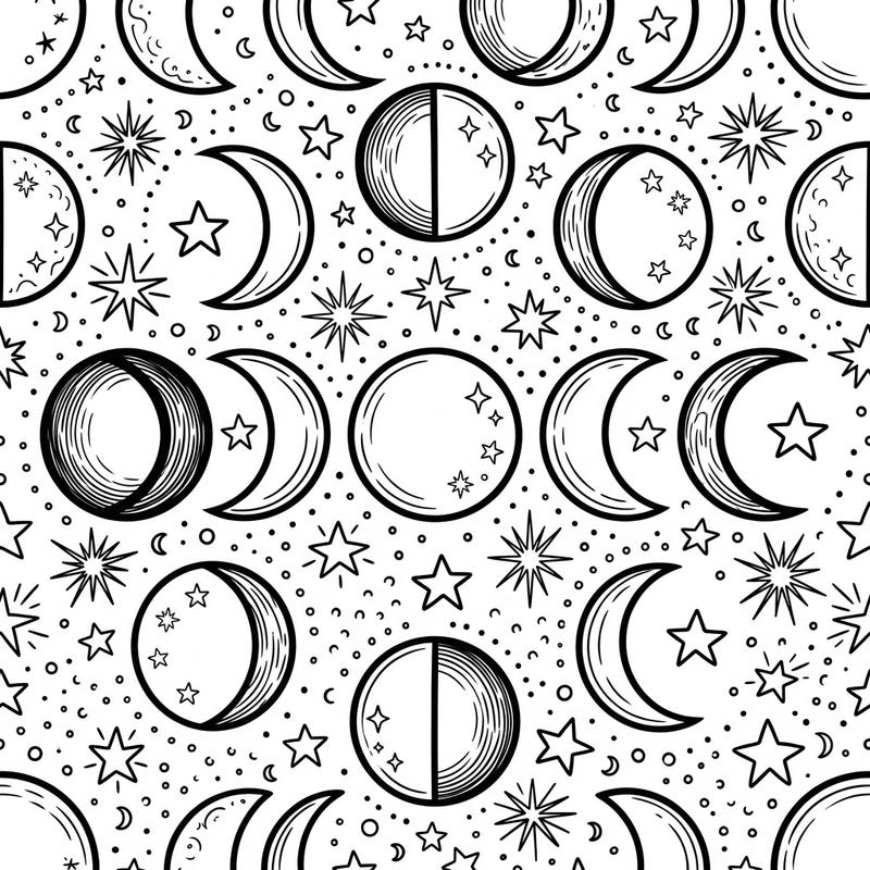 Explore the enchanting world of lunar phases with this fun coloring page designed especially for kids. Featuring various moon shapes and sparkling stars, it's perfect for young astronomers and creative minds.