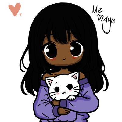 cute anime girl holding a cat