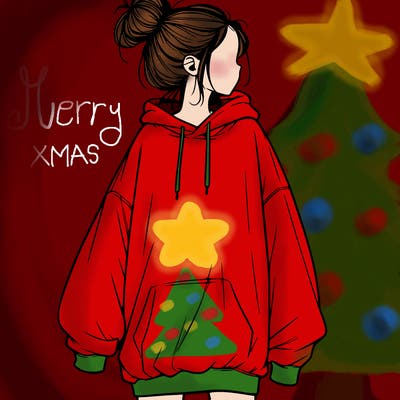 realistic girl with a oversized sweatshirt on and a bun