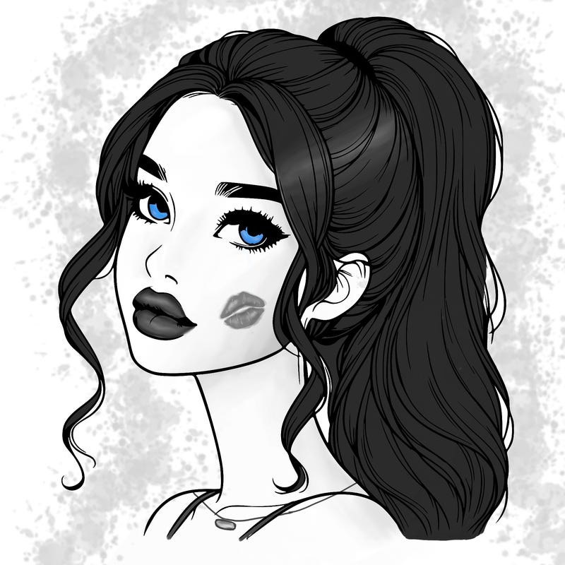 realistic girl with a ponytail on her hair and lips