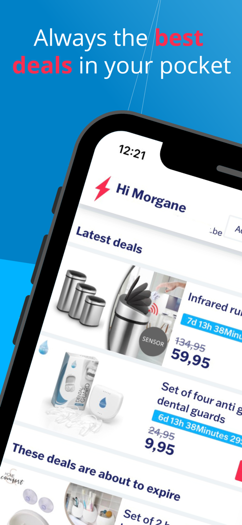 Outspot - Outspot shopping app displaying latest flash deals on household products with countdown timers