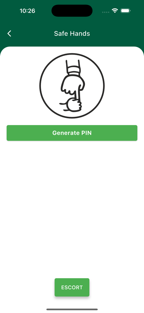 iCue Parent - Pantalla Safe Hands de la aplicación iCue Parent para la generación del PIN de seguridad del estudiante