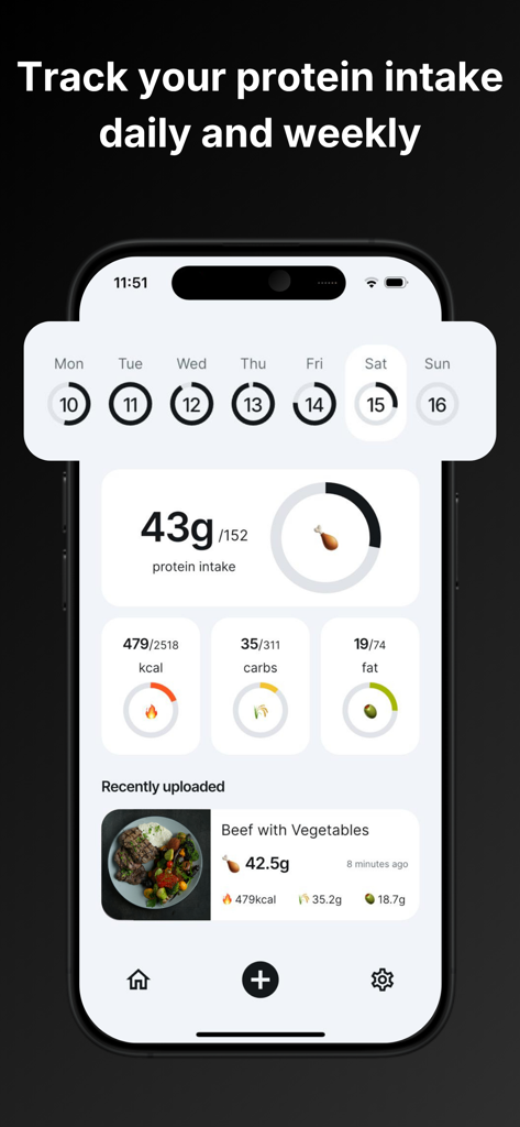 Protein Tracker: Protium - Protium mobile app dashboard displaying daily protein intake macro tracking and nutritional goals