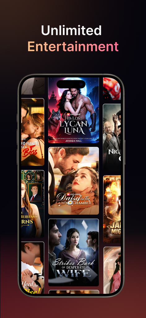 NetShortアプリで様々なショートドラマの映画ポスターを表示するモバイル電話インターフェース。