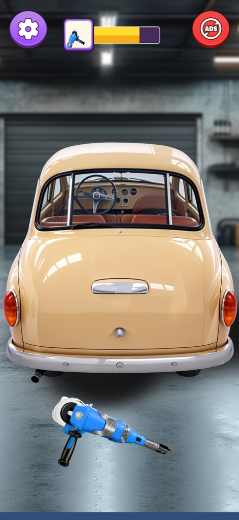 Car Satisfying: Cleaning ASMR - ガレージシミュレーションで、ベージュのヴィンテージカーを磨く様子