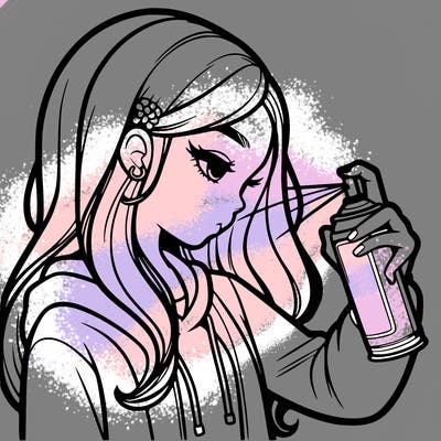 a realistic girl spray painting