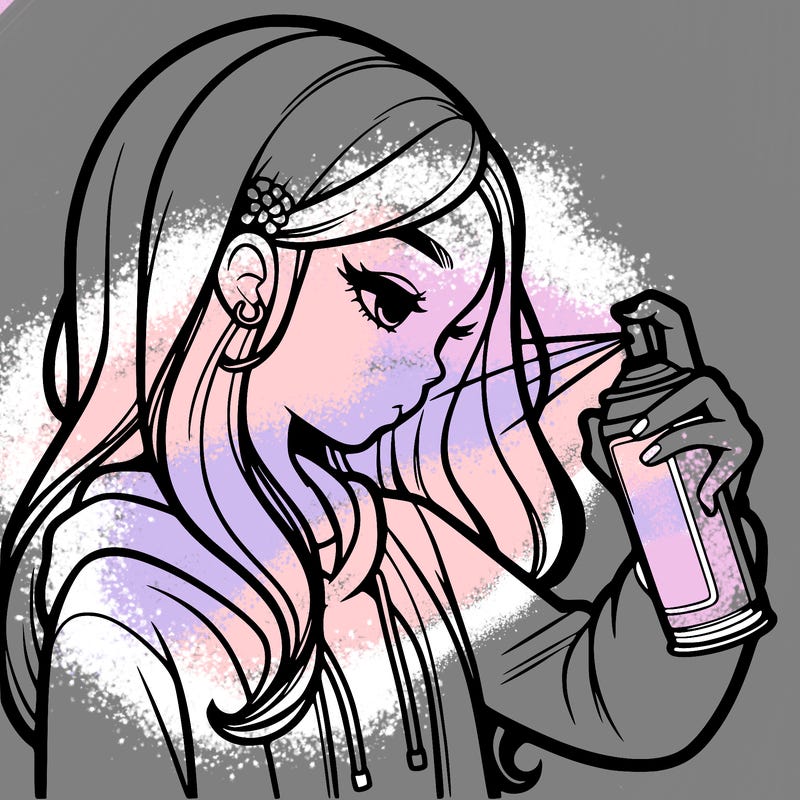 a realistic girl spray painting