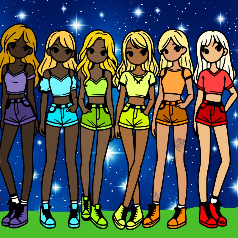 a group of girls wearing crop tops and shorts