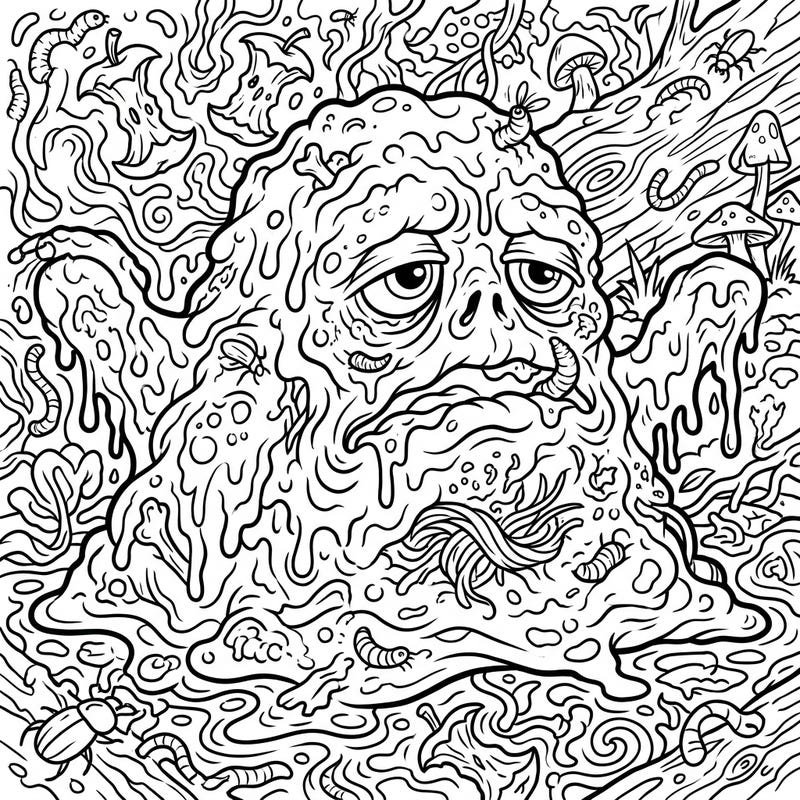 Dive into a world of organic decay and unique fantasy with this captivating living sludge coloring page. Designed with clear, thick lines, it's perfect for seniors seeking a relaxing and creatively stimulating activity.