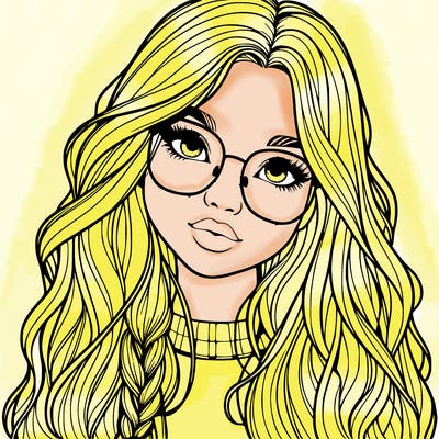 girl with long hair and freckles and glasses realistic