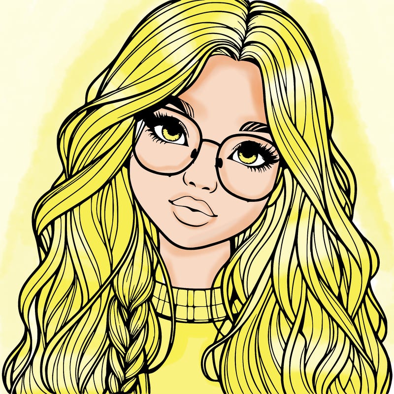 girl with long hair and freckles and glasses realistic