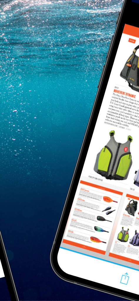 ライフジャケットとパドルのPaddling Magazineギアレビューを表示するモバイル画面