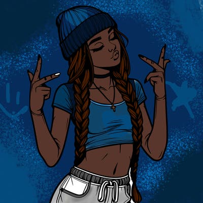 realistic teenage girl with braids and a beanie and crop top doing 🫶🏼