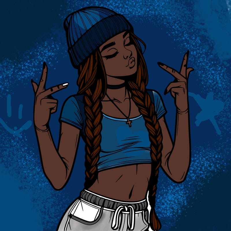 realistic teenage girl with braids and a beanie and crop top doing 🫶🏼