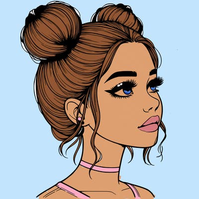 realistic girl with buns on the top of her head