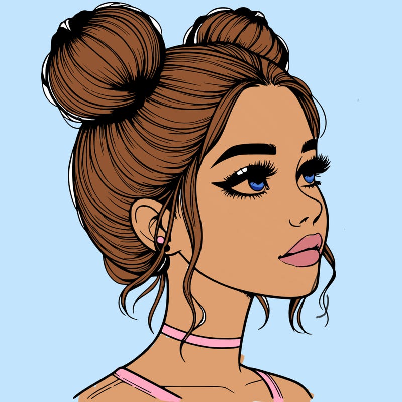 realistic girl with buns on the top of her head