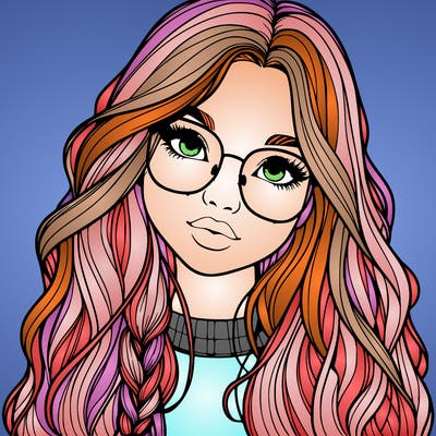 girl with long hair and freckles and glasses realistic