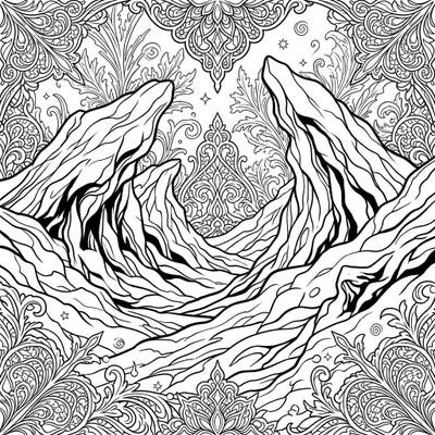 Unleash your creativity with this dramatic coloring page featuring towering hail drifts set against a backdrop of intricate gothic patterns. Perfect for those who love dark aesthetics and detailed designs.