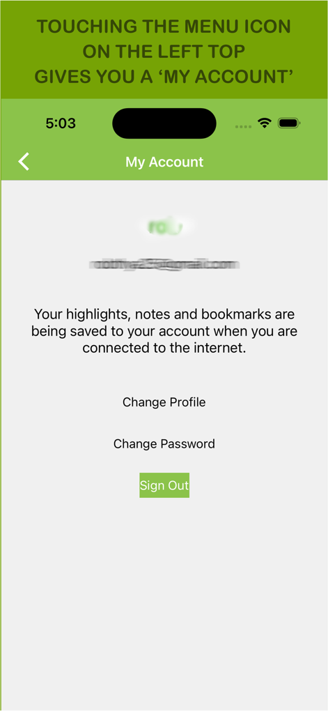 The My Account screen of The Pastors Study Bible app displaying user profile management options