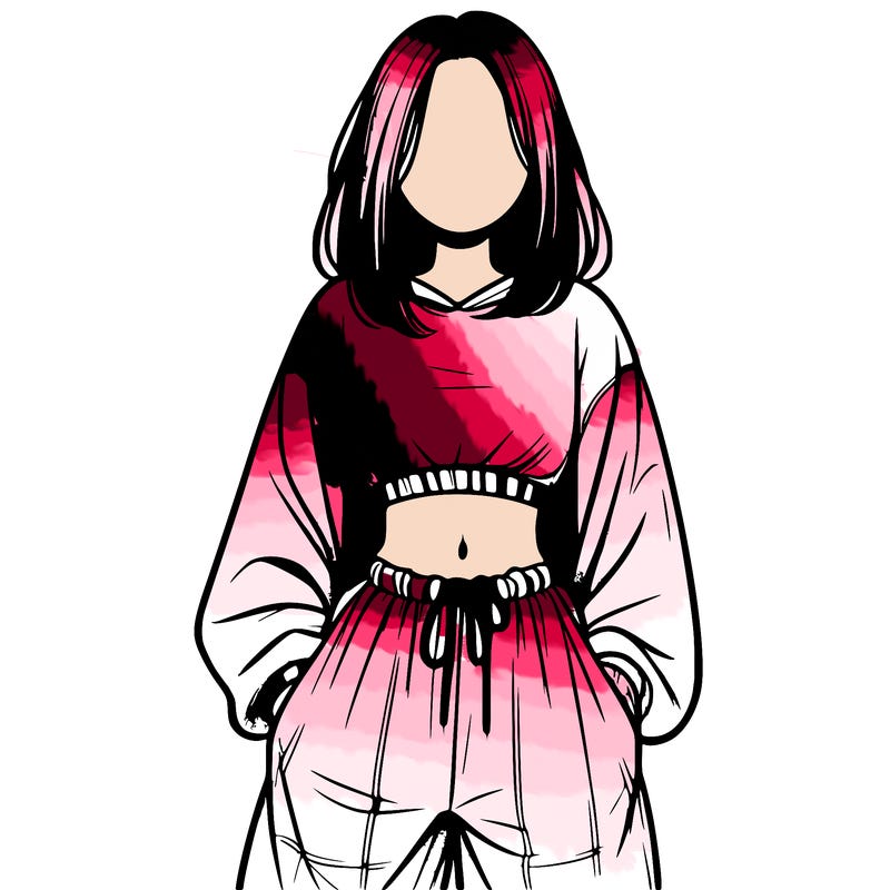 realistic girl faceless with baggy pants and a crop top