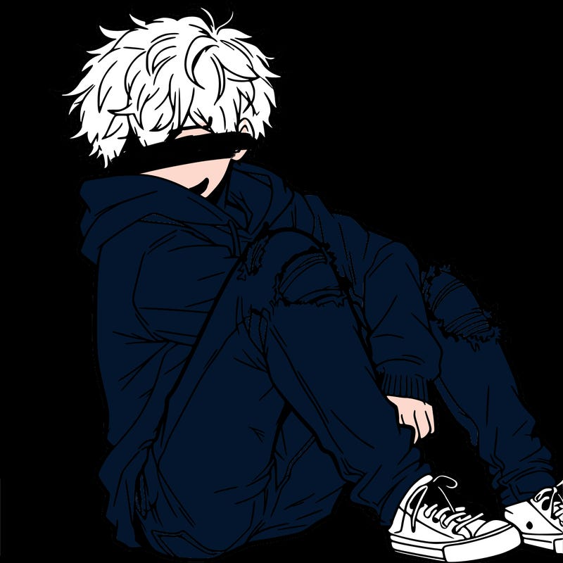 a male hoddie ripped jeans messy hair anime