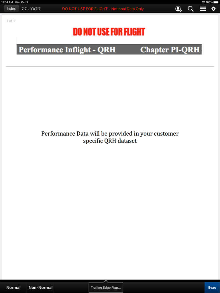 Boeing Interactive QRH app displaying the inflight performance chapter on an iPad.