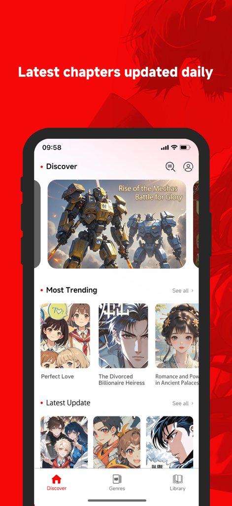 ReadManga - ReadManga app discovery screen featuring trending manga titles and daily chapter updates