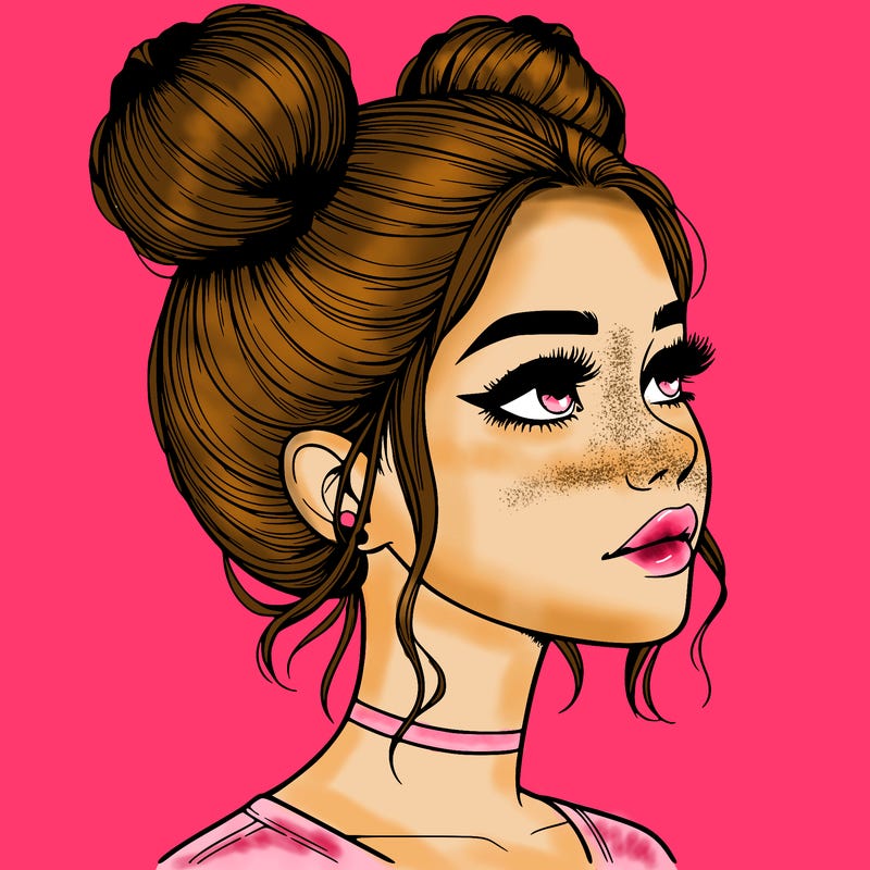 realistic girl with buns on the top of her head