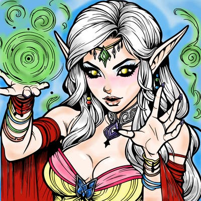 realistic scary beautiful elf sorceress casting spell