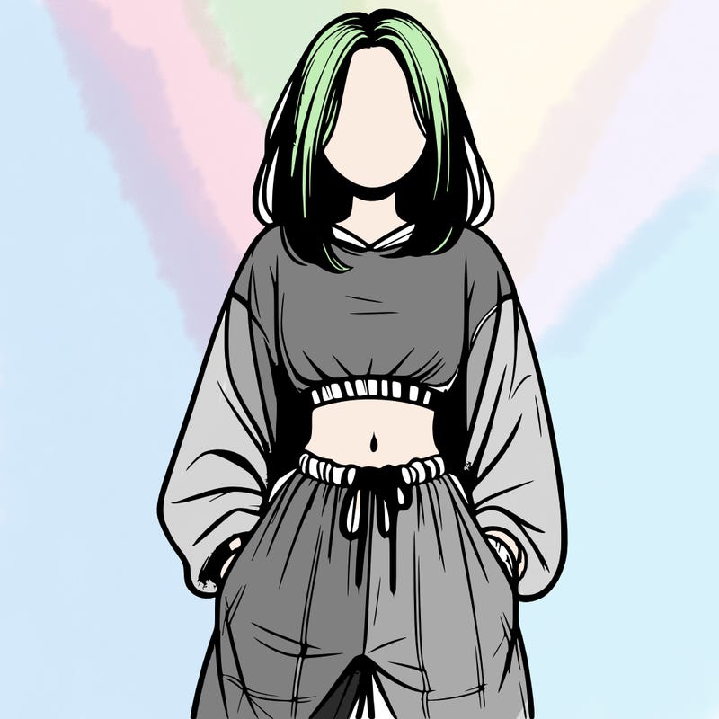 realistic girl faceless with baggy pants and a crop top