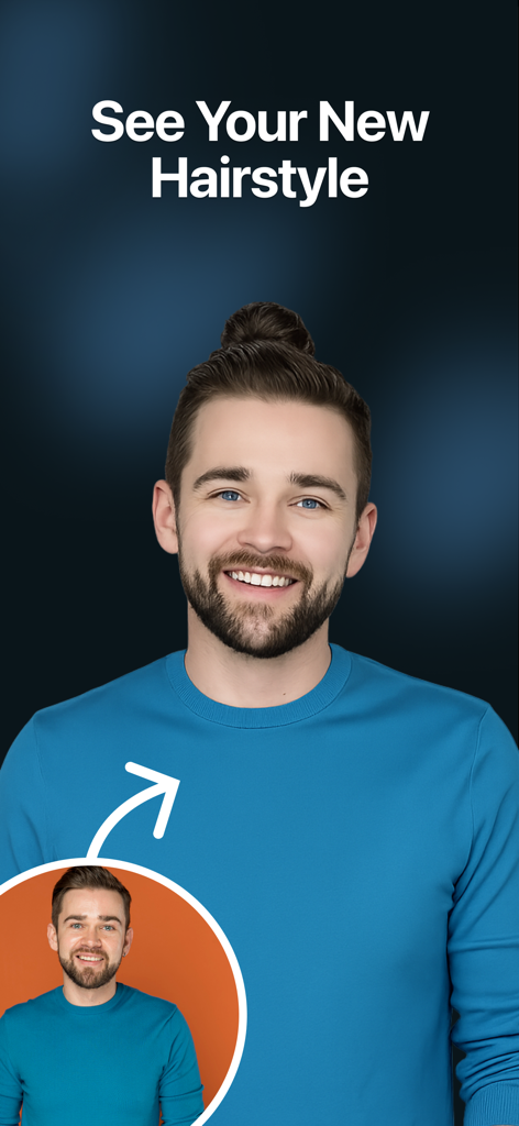 Hairstyle Try On & Hair AI - AI hairstyle transformation showing a man with a new bun hairstyle