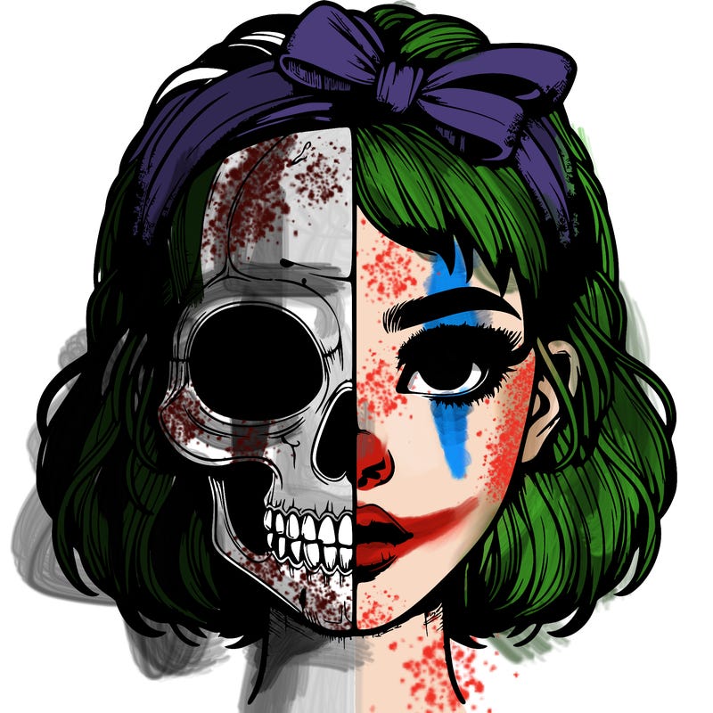 realistic girl with half skull mask