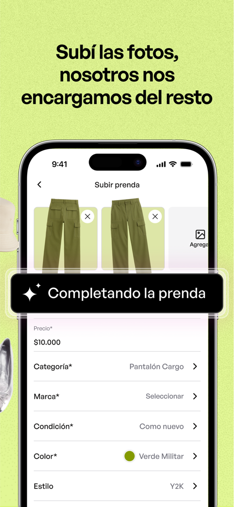 EXTRA mobile app interface showing automatic data completion for listing used clothing