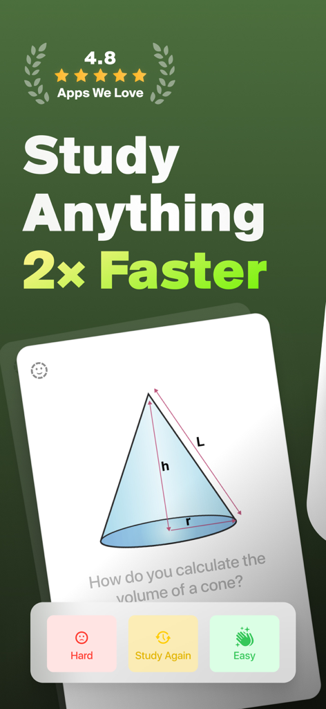 Flashy: Flashcards Maker - Mobile app interface showing a geometry flashcard with difficulty rating buttons