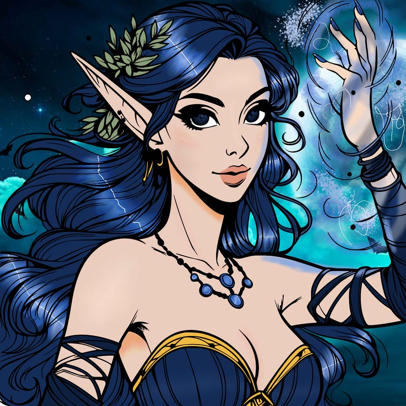 realistic elven woman glow magic wild chaos