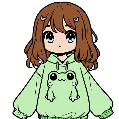 girl wearing frogging sweatshirt