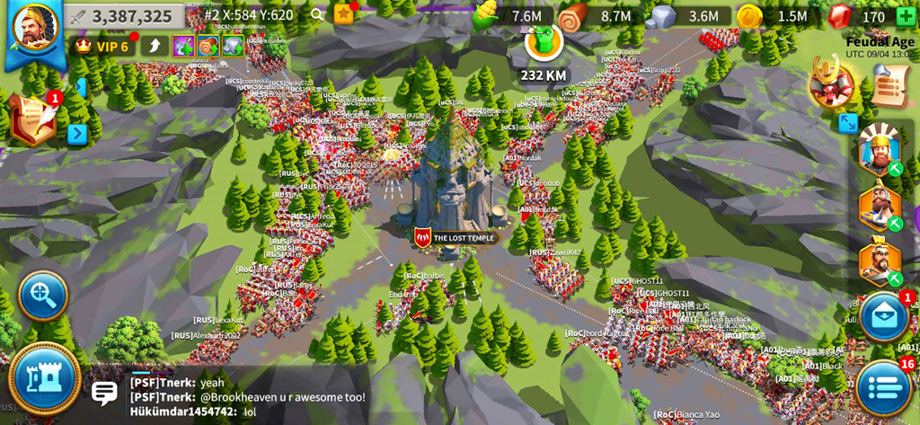 Large scale real time alliance warfare around the Lost Temple in Rise of Kingdoms mobile game