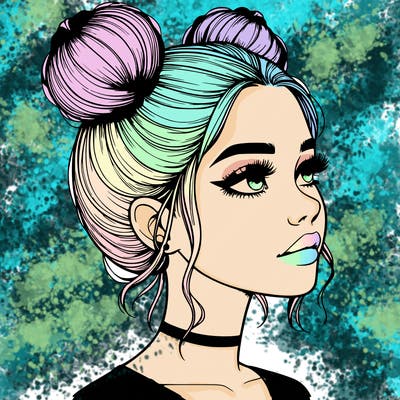 realistic girl with buns on the top of her head