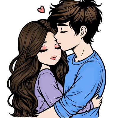 a realistic couple boy and girl hugging and kissing