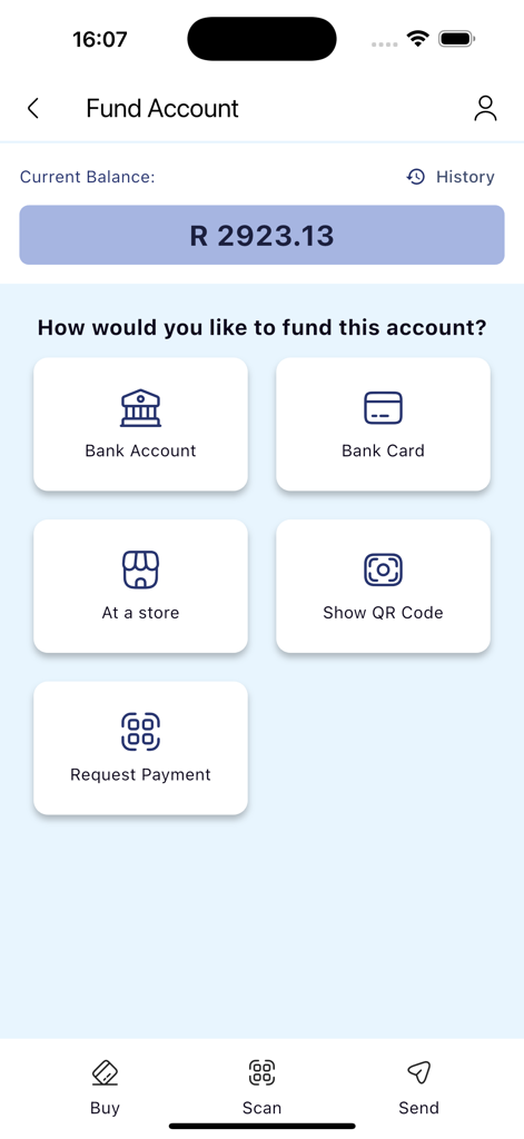 Instapay Chips - InstaPay Chipsアプリの口座資金調達インターフェース。さまざまな支払い方法が表示されています。