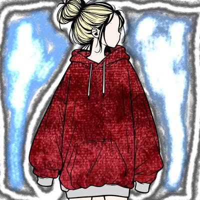 realistic girl with a oversized sweatshirt on and a bun