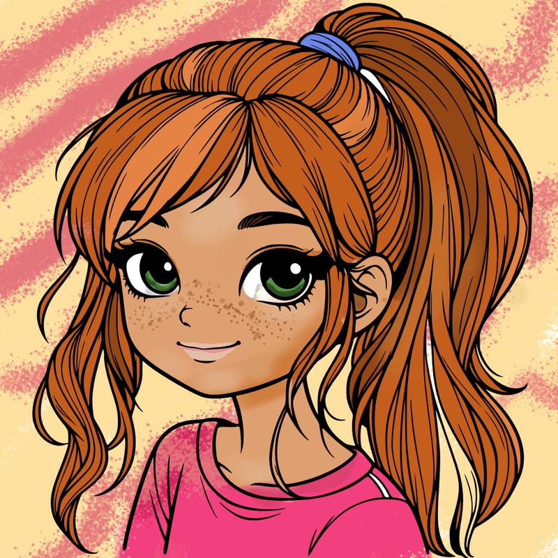 realistic girl with ponytail